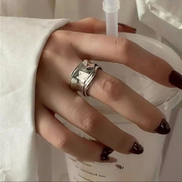 Gorgeous Gold / 925 Sterling Silver  Wide Band Ring Adjustable - Picture 7 of 14